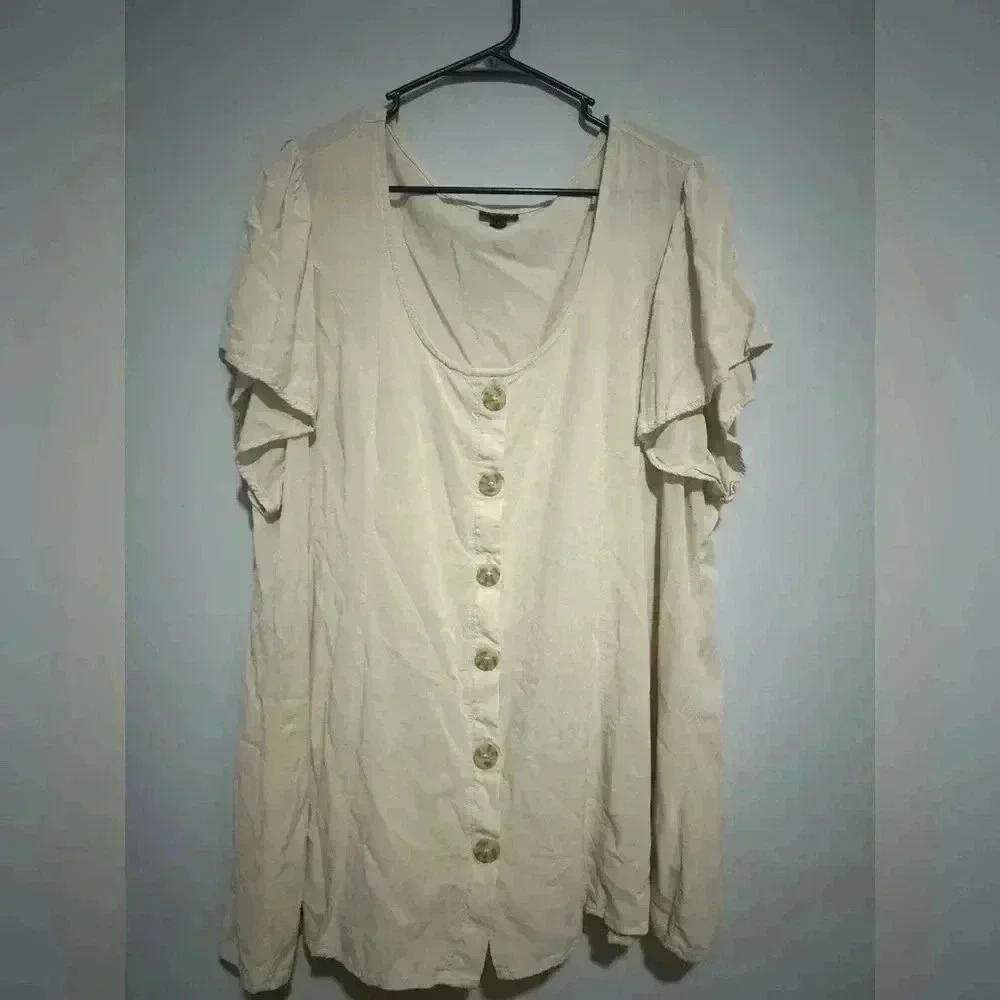 Torrid Womens Fit And Flare Rayon Slub Button Front Top Plus Size 3X Birch - Picture 2 of 7